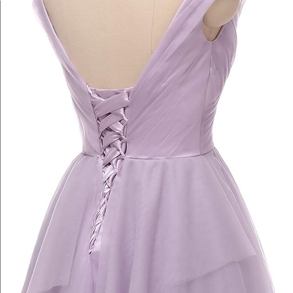 Lavender, off the shoulder dress with a lace-up back & tiered tulle. Worn once. - Picture 7 of 8